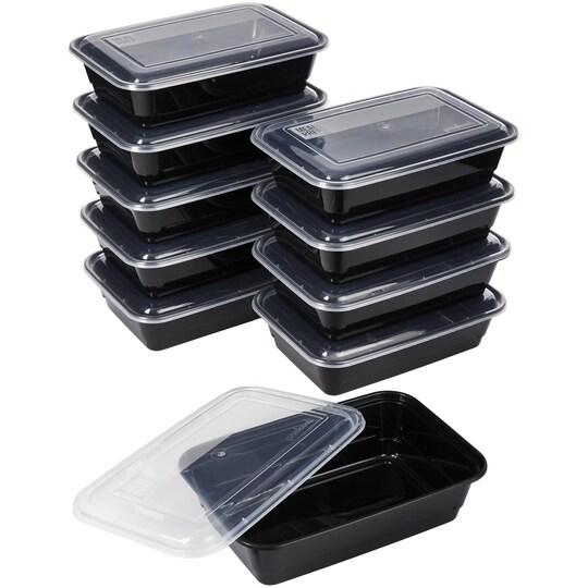 Meal Prep Containers, Single Compartment 10-Pack, BPA-Free Reusable Food Storage, Black, Microwave & Freezer Safe, Stackable Meal Prep Containers for Lunches and Snacks